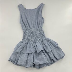 Olivaceous Blue White Striped Linen Romper backless smocked nautical